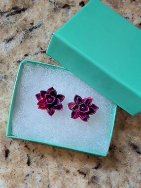 Fuchsia Floral Stud Earrings - Women Jewelry